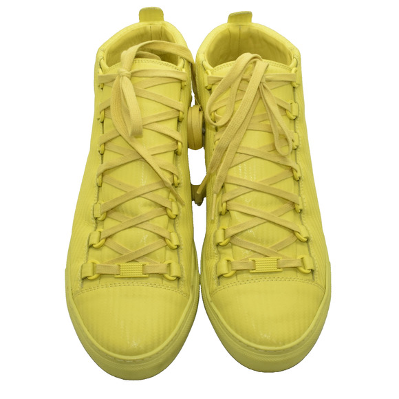 F5 Auth BALENCIAGA Arena Yellow Leather Hi Top Trainer Shoes 412381 Size 40 US 7 main image 4